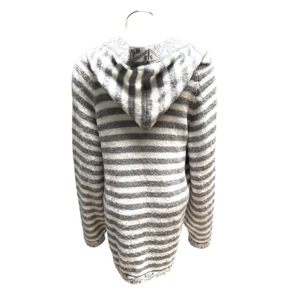 CCC Peruvian Alpaca Hooded Gray White Horizontal Striped Knit Sweater Size Large - Picture 5 of 6